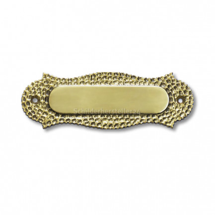 Messing - Gussschild - gold - polierte Gravurfläche - 124x42mm - mit Bohrlöcher
