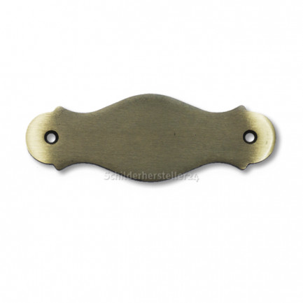 Messingschild - brüniert - länglich geschwungene Form - satiniert - 131x46mm - mit 2 Bohrungen