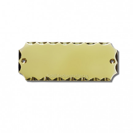 rechteckiges Namensschild - aus Messing - mit polierter Oberfläche - und verziertem Rand - 113x45mm - Bohrlöcher