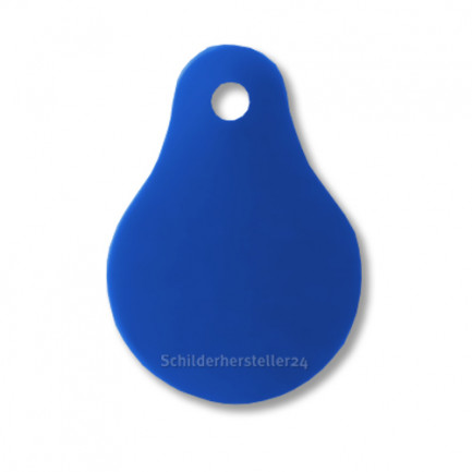 Kleintieranhänger aus Aluminium - in Tropfenform - blau - 38x27mm - 100703